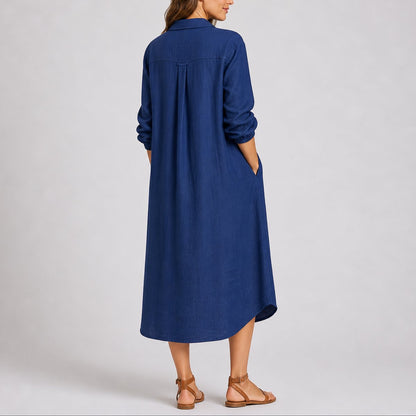 Effortless Shirt Dress for Women Button-Front Long-Sleeve Midi