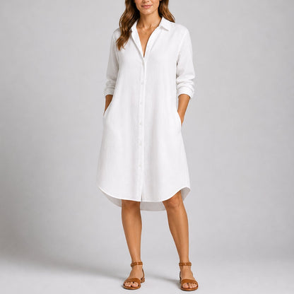 Effortless Shirt Dress for Women Button-Front Long-Sleeve Midi