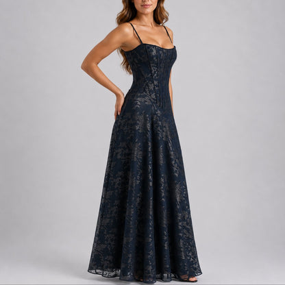 Elegant Maxi Dress for Women Corset Lace Floral