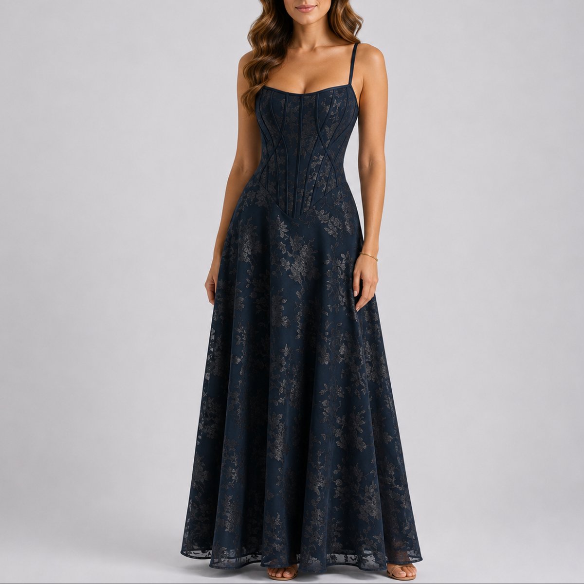 Elegant Maxi Dress for Women Corset Lace Floral