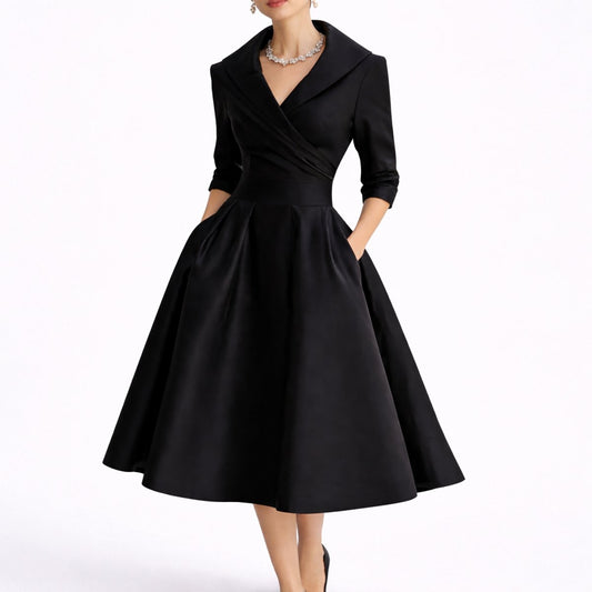 Elegant Midi Dress for Women A-Line Structured Collared