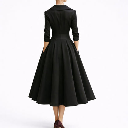 Elegant Midi Dress for Women A-Line Structured Collared