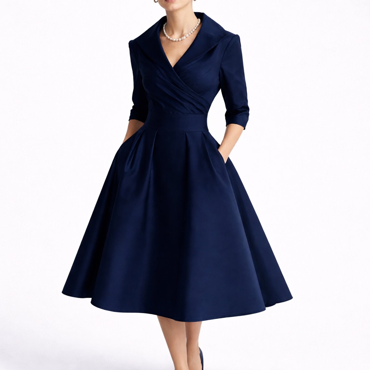 Elegant Midi Dress for Women A-Line Structured Collared
