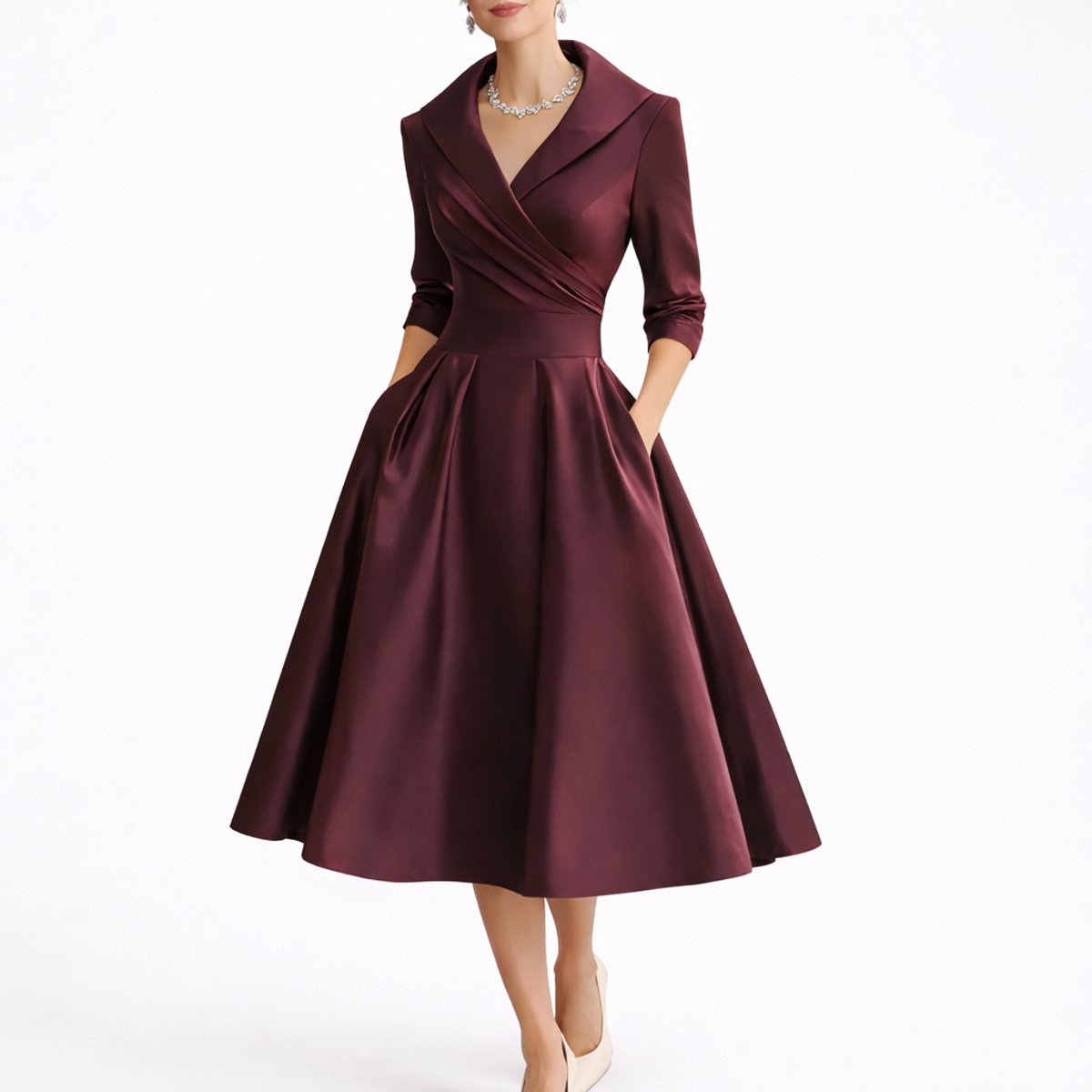 Elegant Midi Dress for Women A-Line Structured Collared