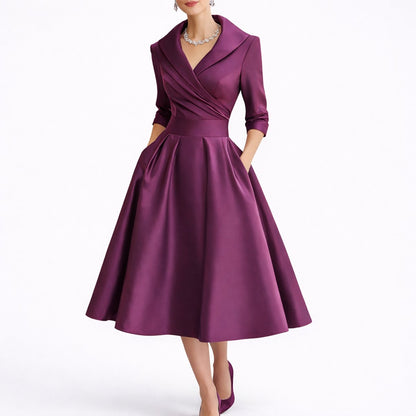 Elegant Midi Dress for Women A-Line Structured Collared
