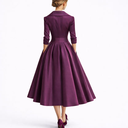 Elegant Midi Dress for Women A-Line Structured Collared