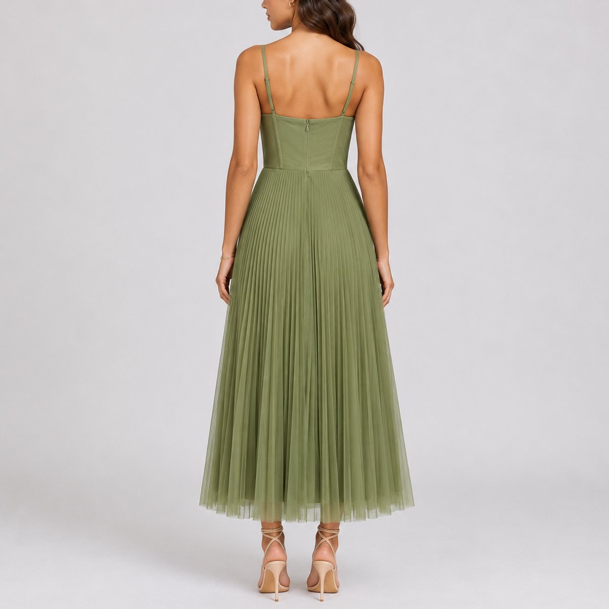 Elegant Midi Dress for Women Bustier Pleated Tulle