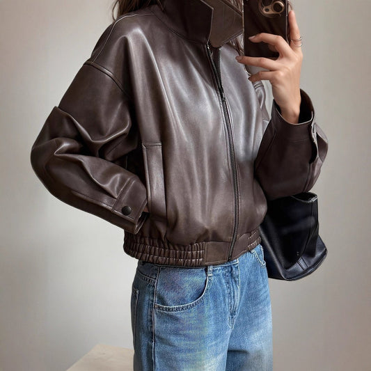 Stylish Bomber Jacket for Women Zip-Up Long-Sleeve