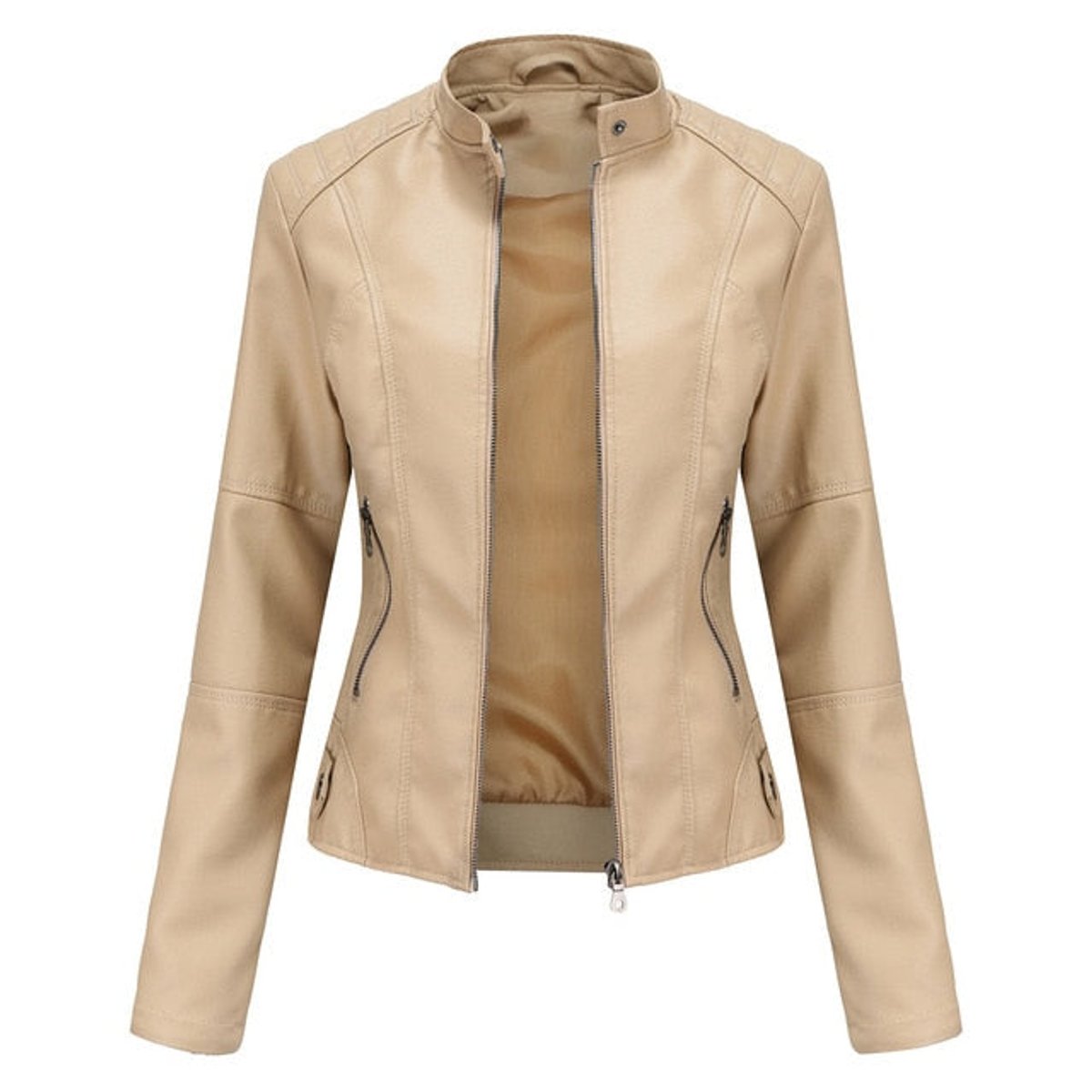 Stylish Moto Jacket for Women Stand-Collar Zip-Up