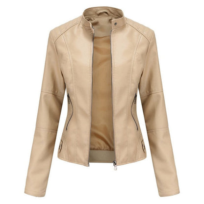 Stylish Moto Jacket for Women Stand-Collar Zip-Up
