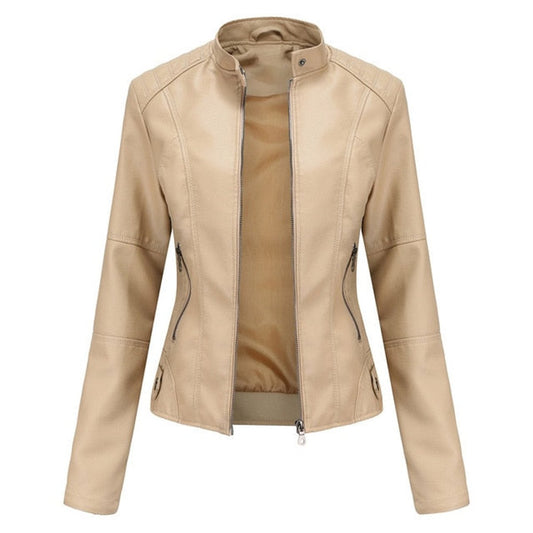 Stylish Moto Jacket for Women Stand-Collar Zip-Up