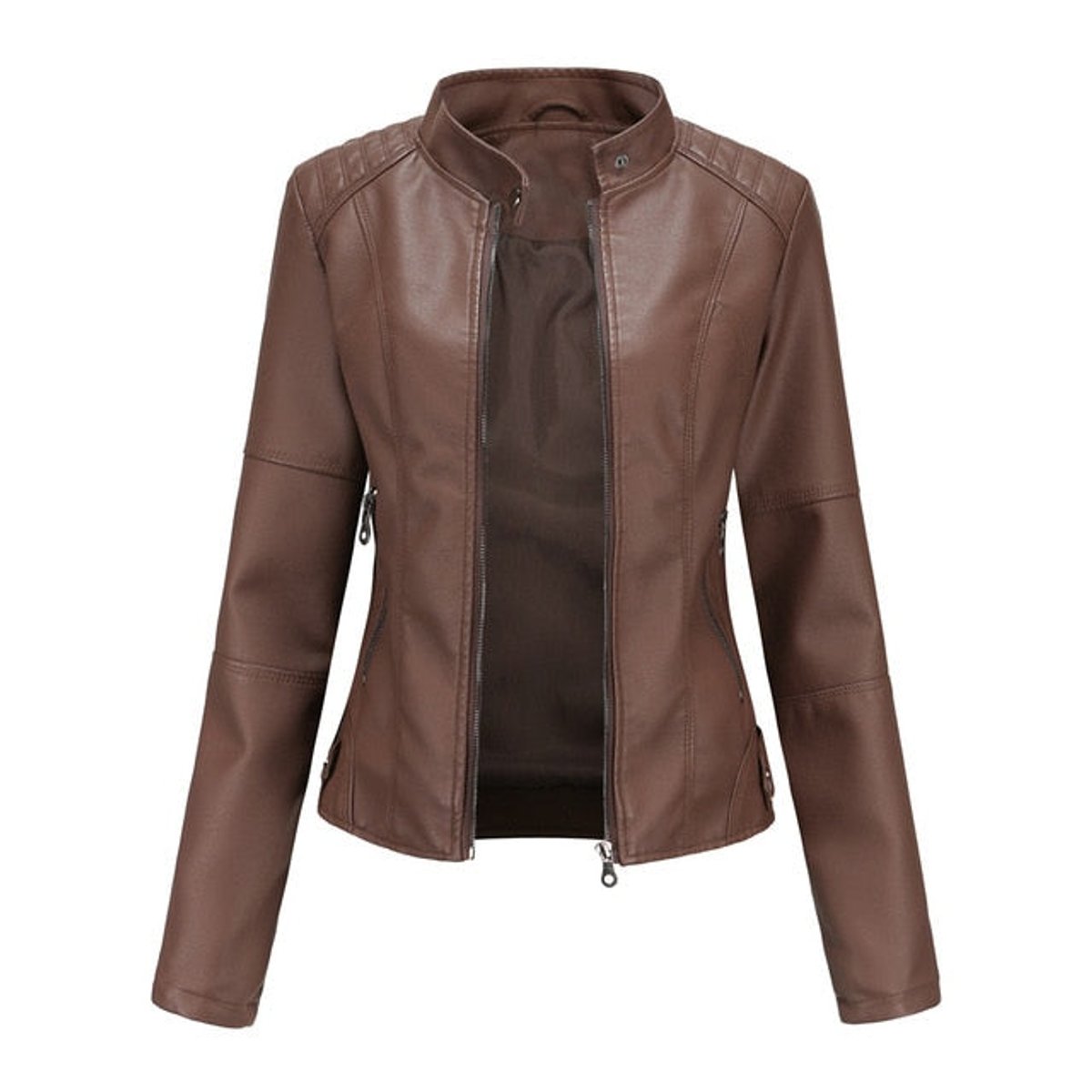 Stylish Moto Jacket for Women Stand-Collar Zip-Up