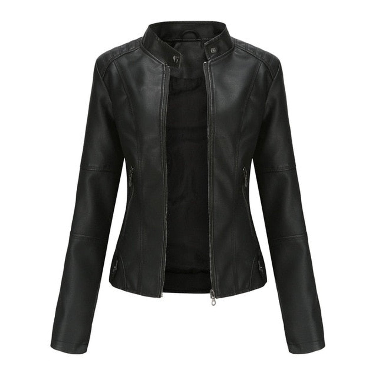 Stylish Moto Jacket for Women Stand-Collar Zip-Up