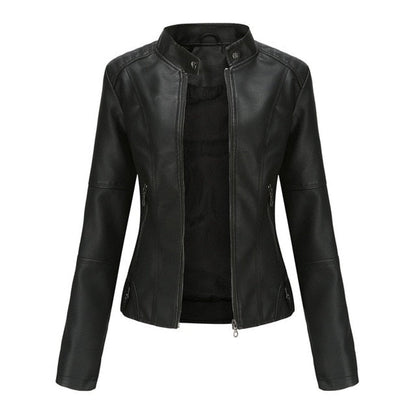 Stylish Moto Jacket for Women Stand-Collar Zip-Up