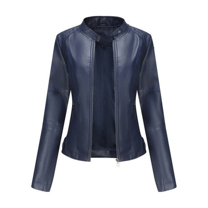 Stylish Moto Jacket for Women Stand-Collar Zip-Up