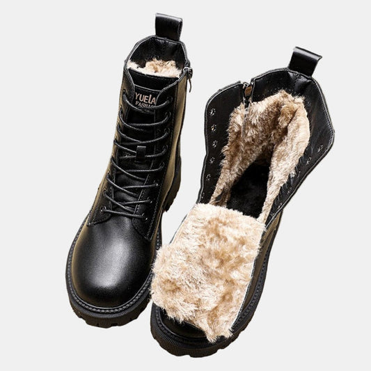 Comfortable Ankle Boots for Women Combat Lace-Up Fleece-Lined