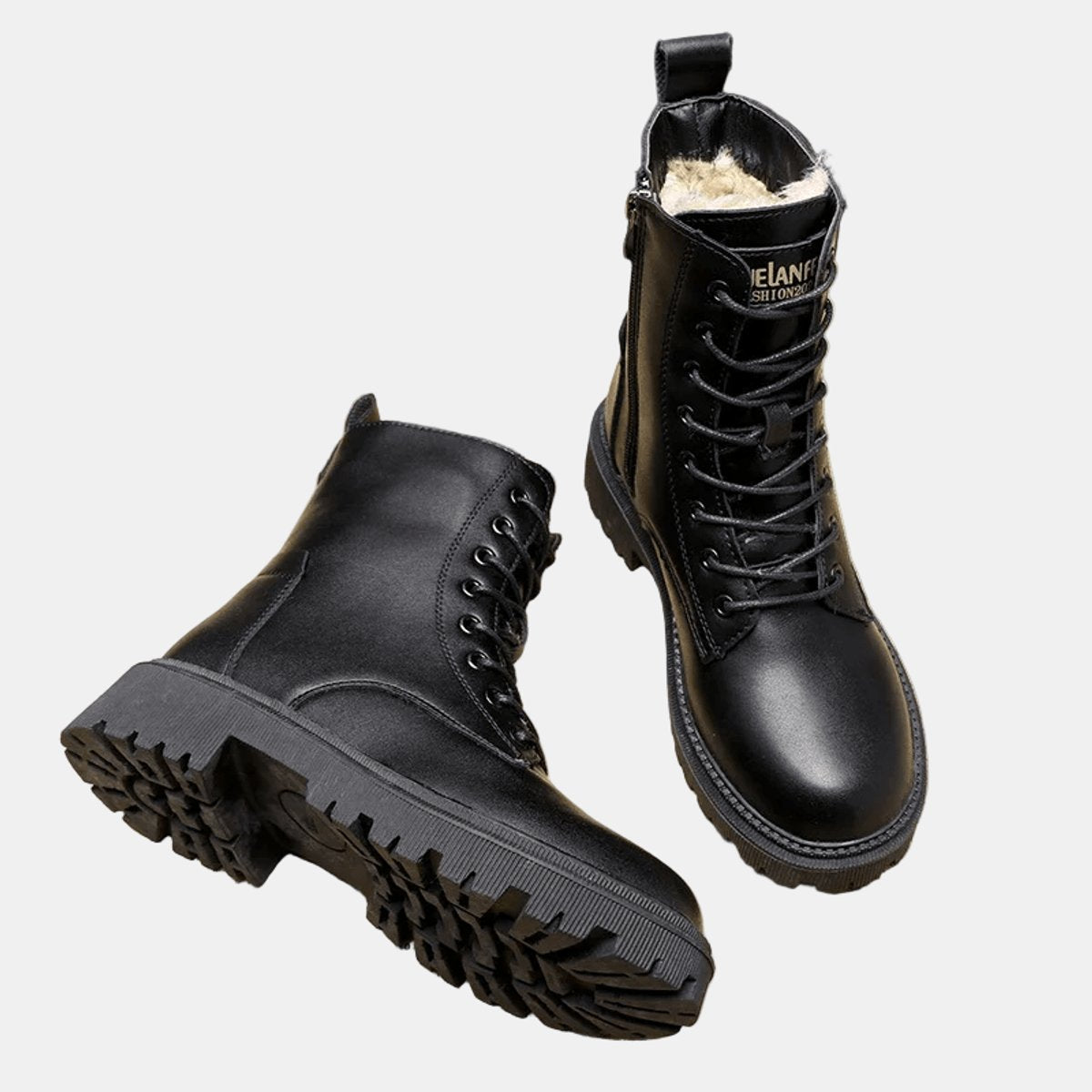 Comfortable Ankle Boots for Women Combat Lace-Up Fleece-Lined