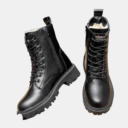 Comfortable Ankle Boots for Women Combat Lace-Up Fleece-Lined