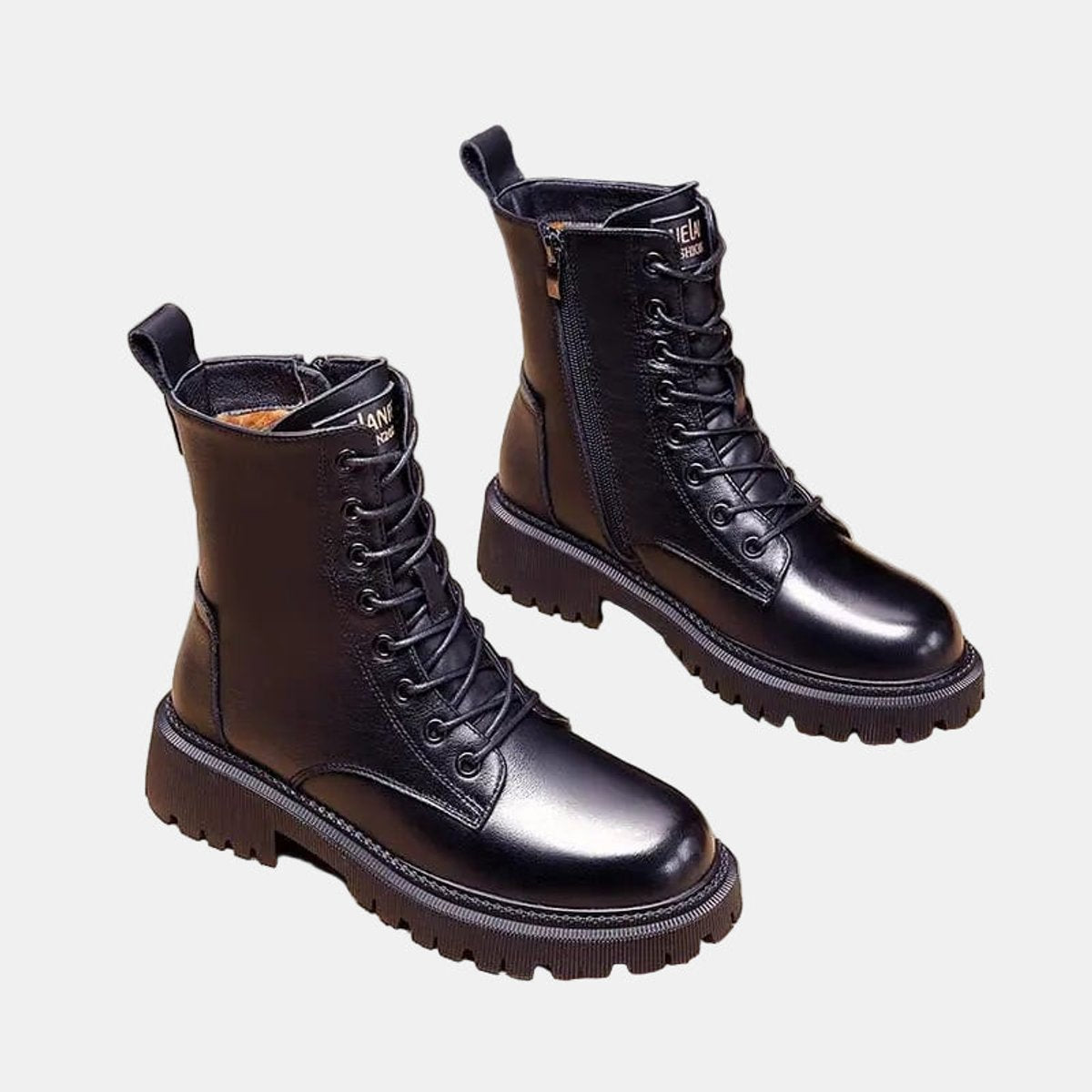 Comfortable Ankle Boots for Women Combat Lace-Up Fleece-Lined