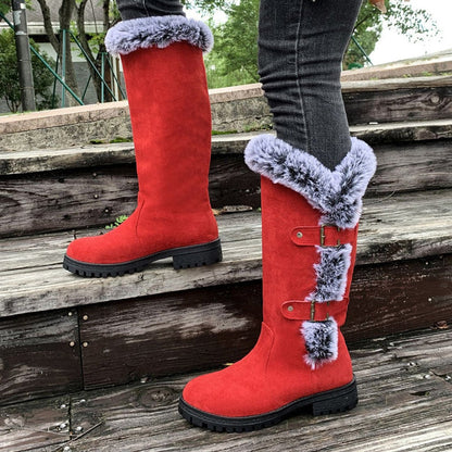 Comfortable Knee-High Boots for Women Faux-Suede Fur-Trim