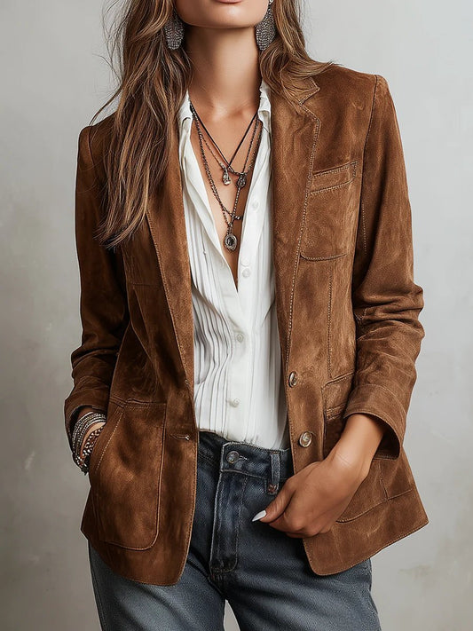 Elegant Blazer for Women Faux-Suede Tailored Single-Breasted