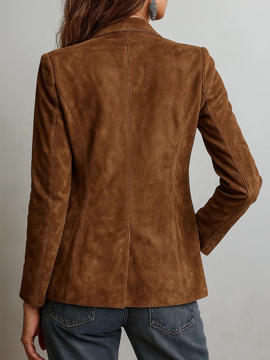 Elegant Blazer for Women Faux-Suede Tailored Single-Breasted