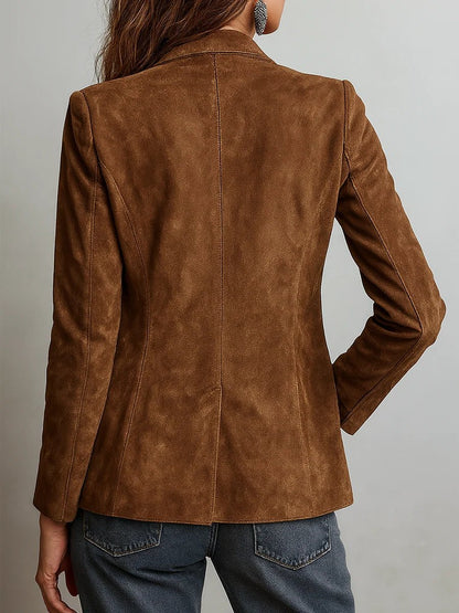Elegant Blazer for Women Faux-Suede Tailored Single-Breasted