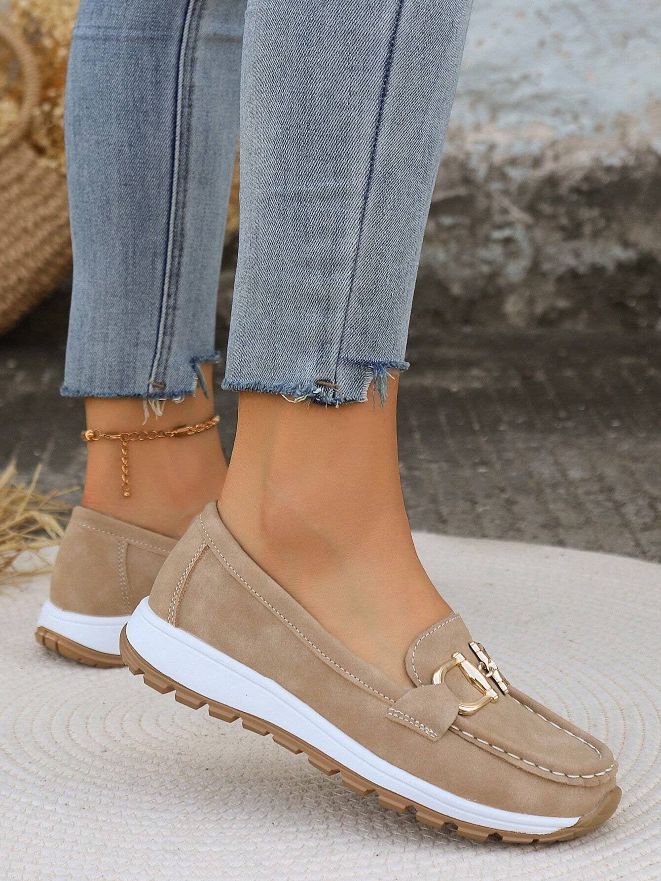 Comfortable Flat Loafers for Women Slip-On Buckle Walking