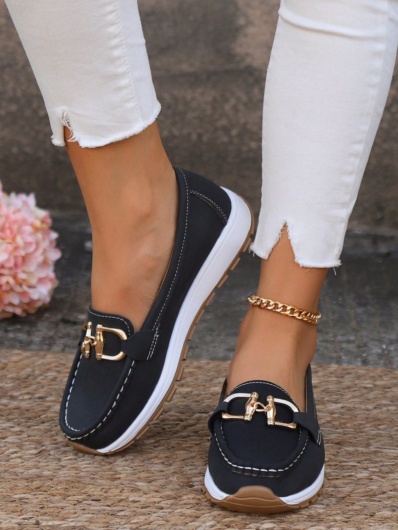 Comfortable Flat Loafers for Women Slip-On Buckle Walking