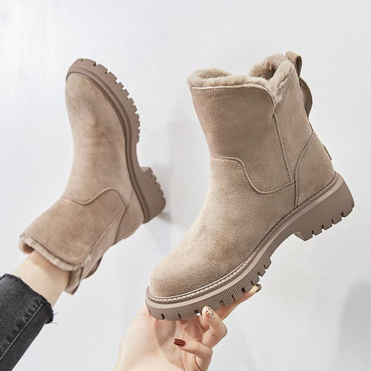 Comfortable Ankle Boots for Women Suede Fleece-Lined Slip-On
