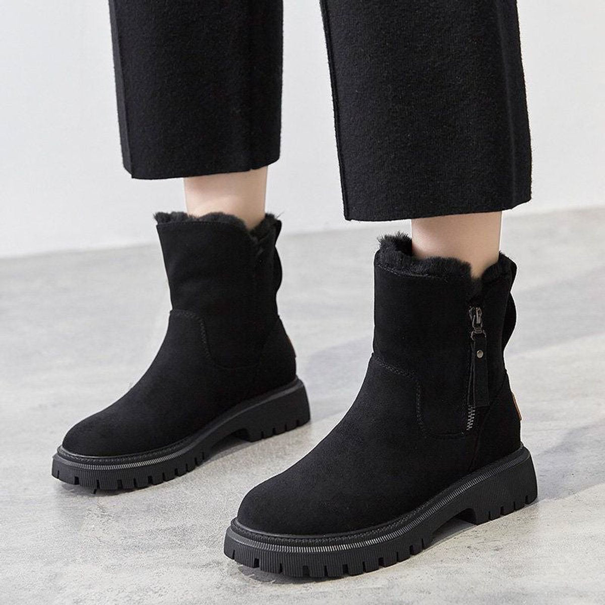 Comfortable Ankle Boots for Women Suede Fleece-Lined Slip-On