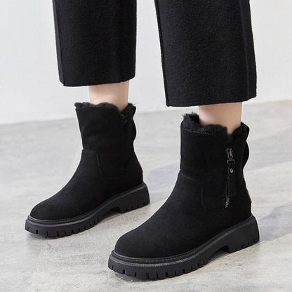 Comfortable Ankle Boots for Women Suede Fleece-Lined Slip-On