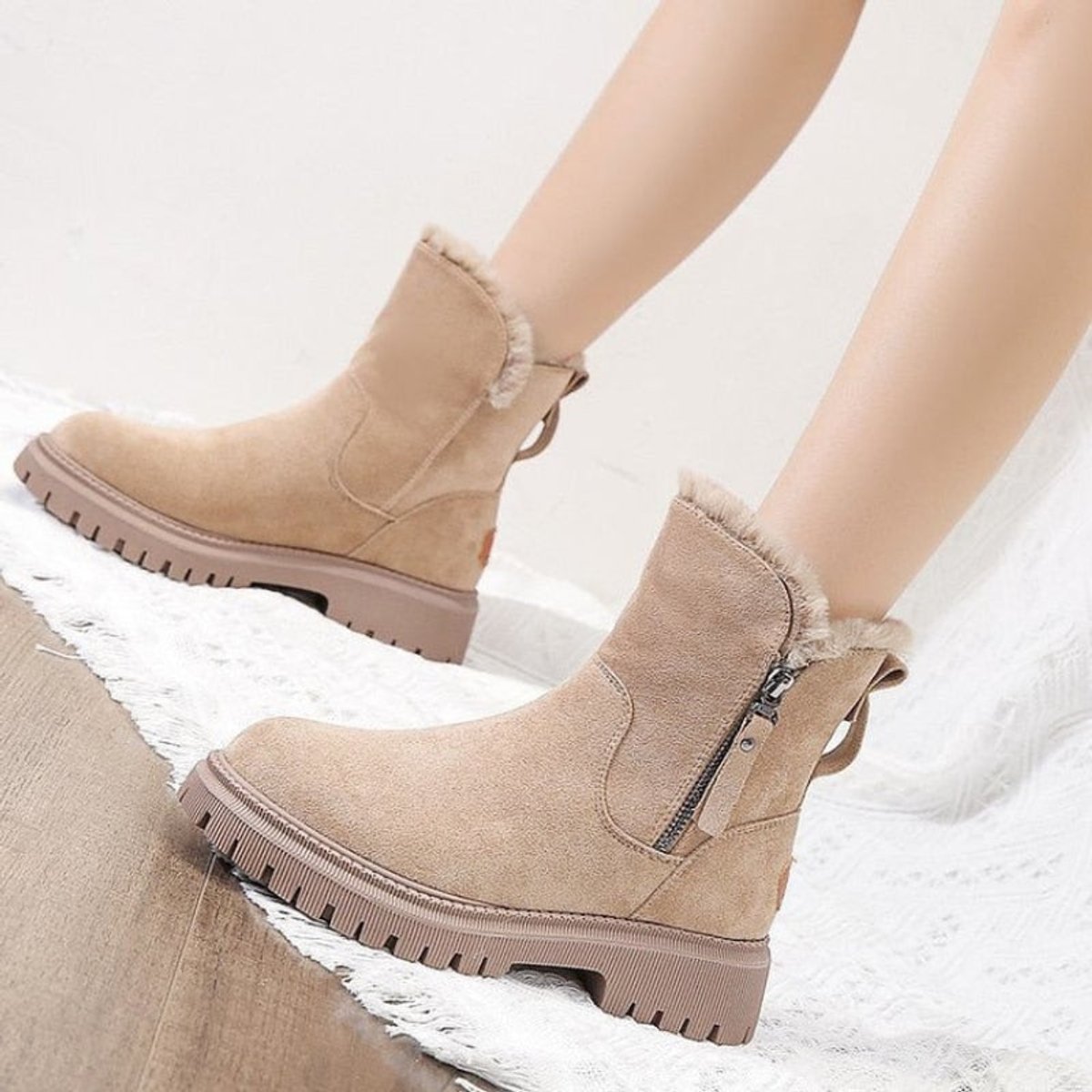 Comfortable Ankle Boots for Women Suede Fleece-Lined Slip-On