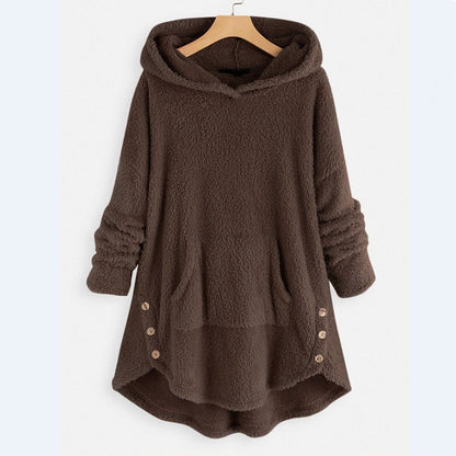 Comfortable Hooded Fleece Jacket for Women Zip-Up High-Low