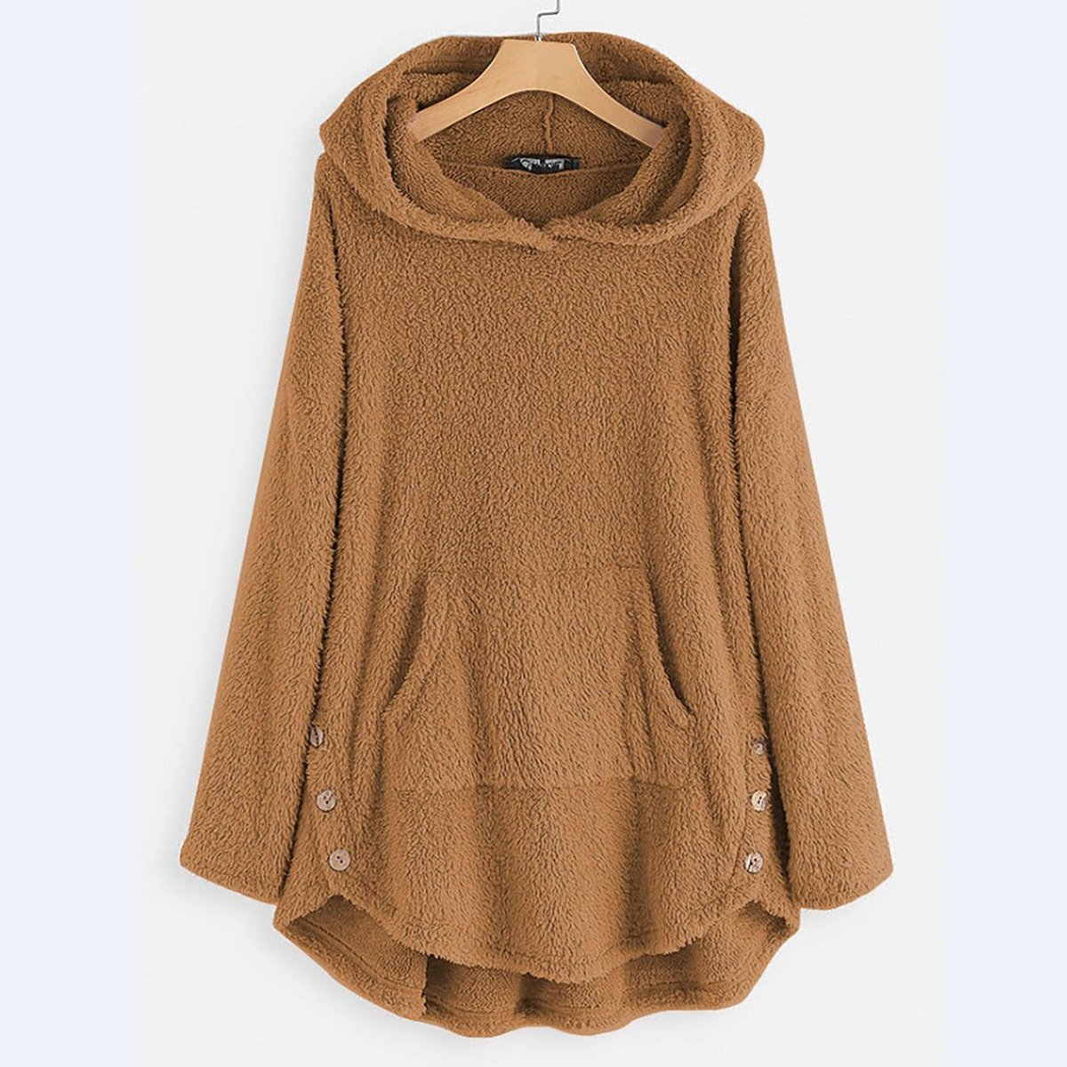 Comfortable Hooded Fleece Jacket for Women Zip-Up High-Low