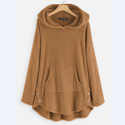 Comfortable Hooded Fleece Jacket for Women Zip-Up High-Low