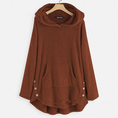 Comfortable Hooded Fleece Jacket for Women Zip-Up High-Low