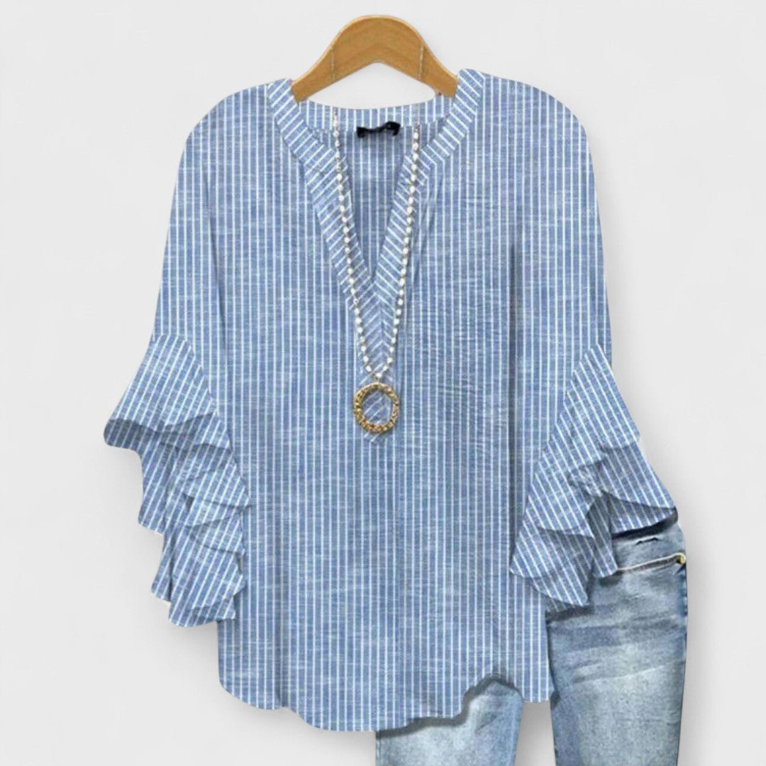 Effortless Blouse for Women Ruffle-Sleeve V-Neck Floral-Print