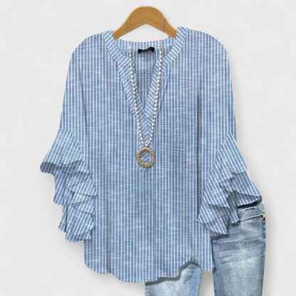 Effortless Blouse for Women Ruffle-Sleeve V-Neck Floral-Print