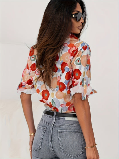 Effortless Blouse for Women Button-Down Long-Sleeve Floral-Print