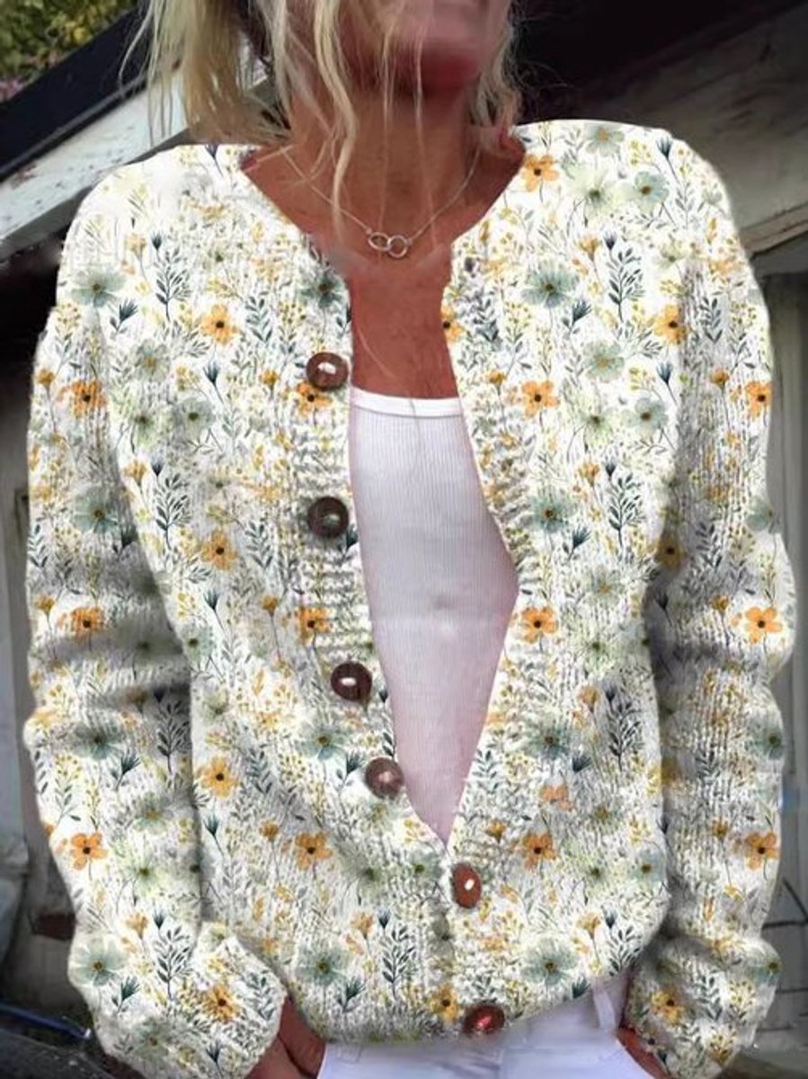 Stylish Cardigan for Women Button-Front Floral-Print