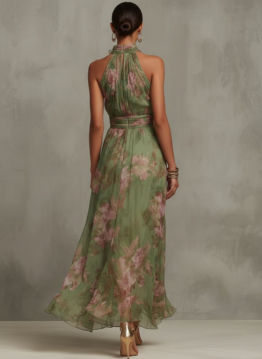 Elegant Maxi Dress for Women Halter Floral-Print
