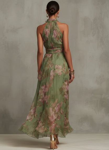 Elegant Maxi Dress for Women Halter Floral-Print