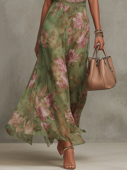 Elegant Maxi Dress for Women Halter Floral-Print