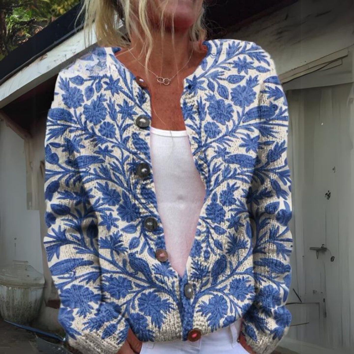 Elegant Floral-Print Cardigan for Women Button-Front