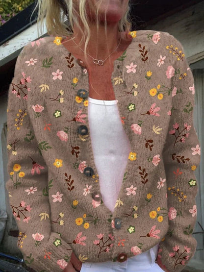 Elegant Floral-Print Cardigan for Women Button-Front