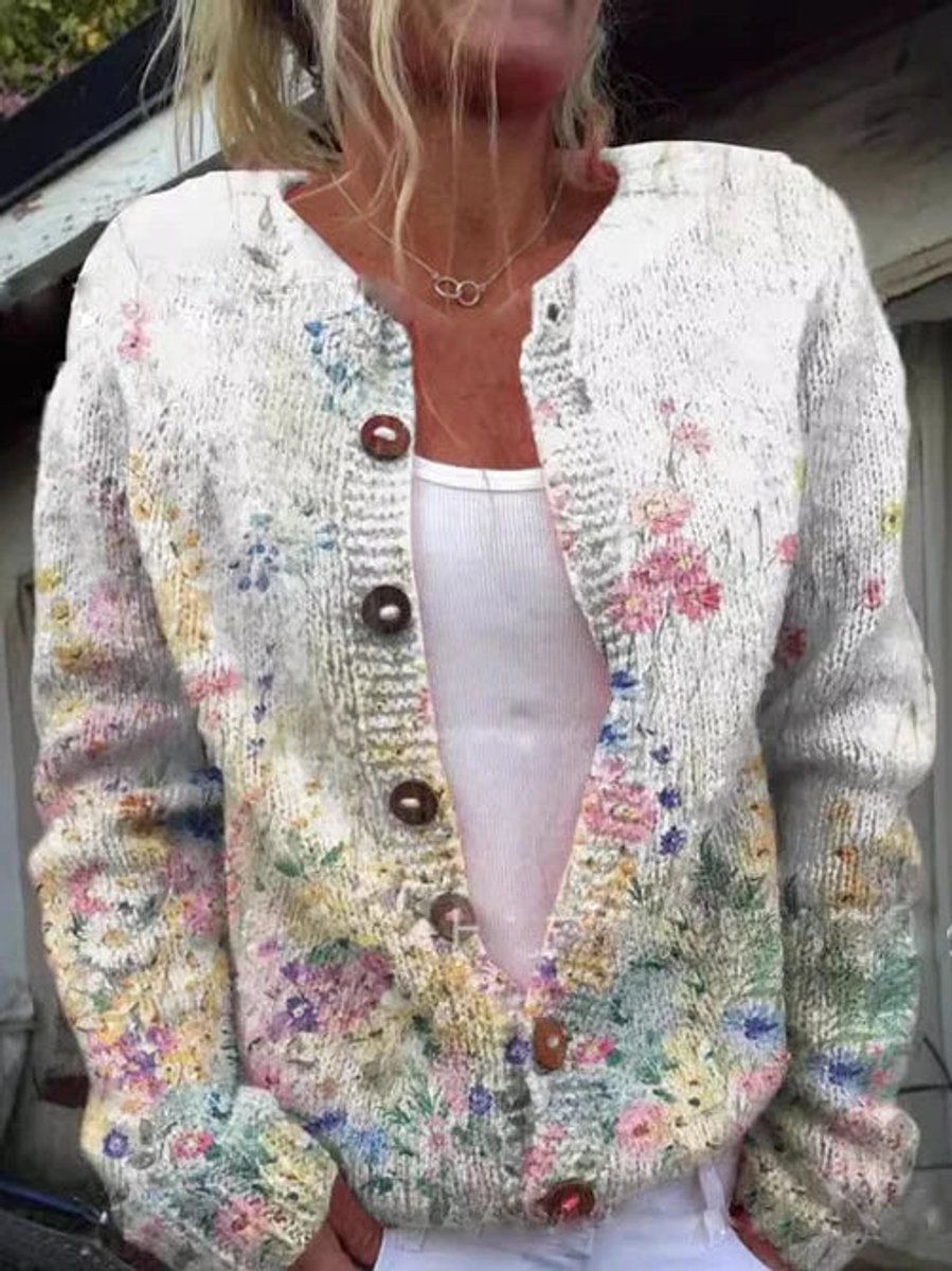 Elegant Floral-Print Cardigan for Women Button-Front