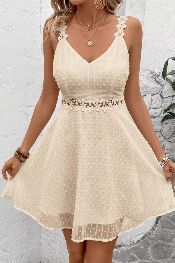 Elegant Mini Dress for Women Lace-Waist Spaghetti-Strap