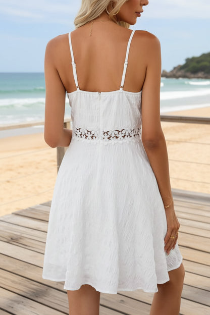 Elegant Mini Dress for Women Lace-Waist Spaghetti-Strap