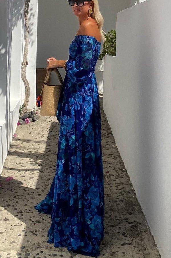 Elegant Maxi Dress for Women Floral Off-Shoulder Long-Sleeve